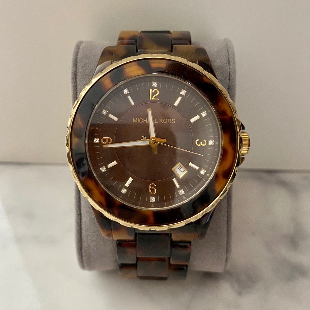 Michael Kors Tortoise Lucite Oversized Face (“Boyfriend Style”) Watch